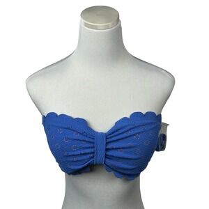 Jessica Simpson Bikini Top Bandeau‎ Under the Sea Scalloped Lined Blue Large